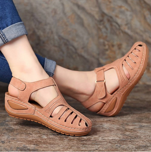 ROPCY® Retro hole shoes non-slip large size round toe wedge comfortable women sandals