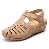 ROPCY® Retro hole shoes non-slip large size round toe wedge comfortable women sandals